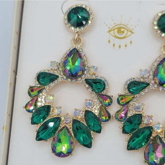 Eye Candy Earrings Luxe Gold Plated Glass Crystals Green Earrings #546 - Picture 9 of 12